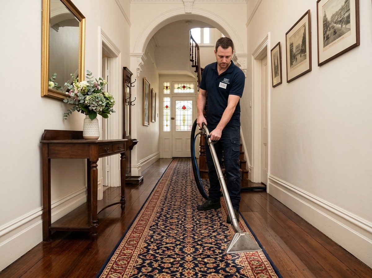 Carpet cleaning technician restoring wool runner in Port Phillip
